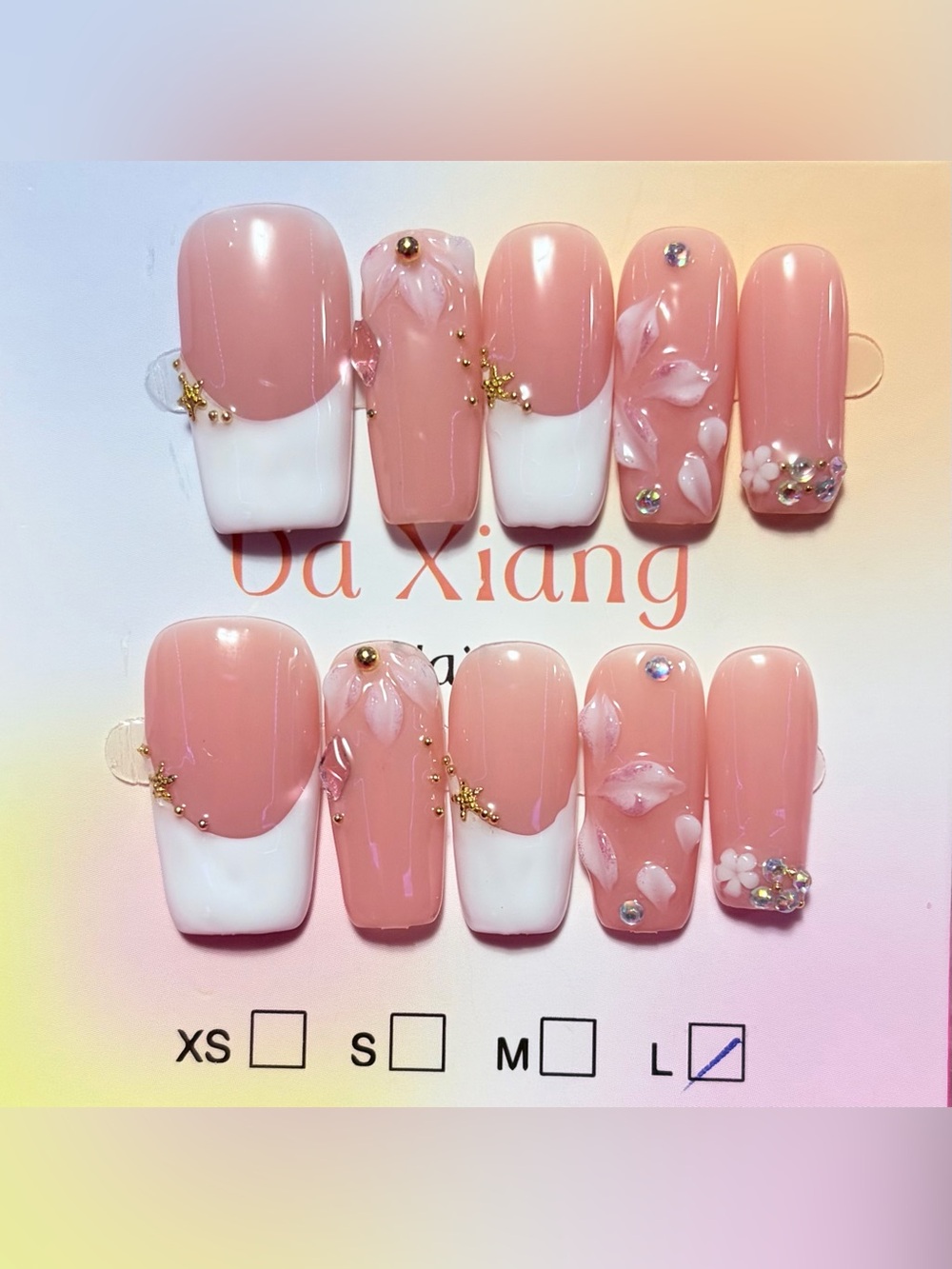 Pink & White Floral Gel Press-On Nails - Elegant Women Makeup
